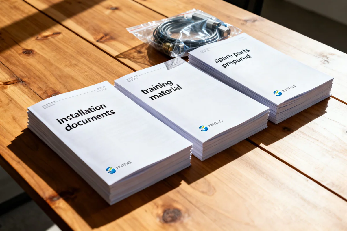 Installation documents, training material and spare parts prepared before delivery