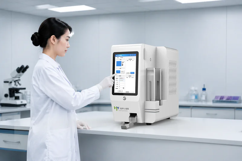 Laboratory staff operating equipment during daily pathology work