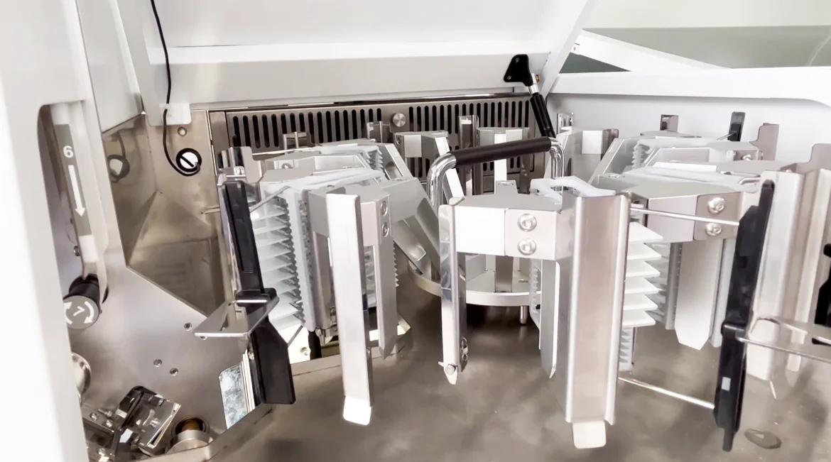 HT-FilmC-1000 tape slide coverslipper on the factory floor