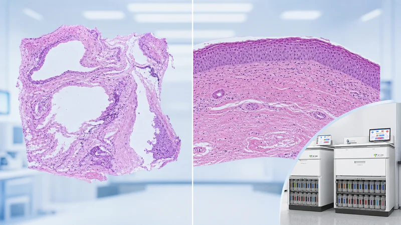 Tissue sections under microscope showing processing quality