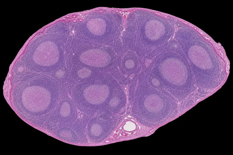 H&E stained thyroid tissue slide