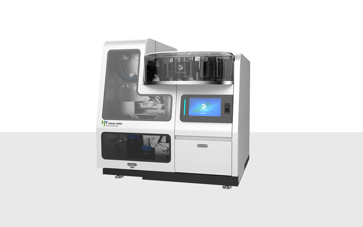 HT-FilmC-1000 film coverslipper installed beside an existing staining line