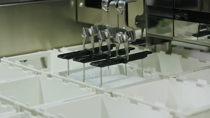 System running automated staining while operator reviews status